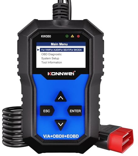 KONNWEI KW350 OBD2 - Dispositivo diagnostico per auto, codice di errore per veicoli VW/Audi/Skoda/Seat, spia di controllo motore OBD2 con BMS/DKA/EPB Reset in tedesco & Inglese
