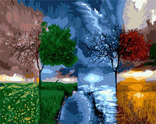 Awesocrafts Malen nach Zahlen-Set, vier Jahreszeiten, Baum und Zahlen, Gemälde für Erwachsene und Kinder, 40 x 50 cm, (4 Jahreszeiten, kein Rahmen)