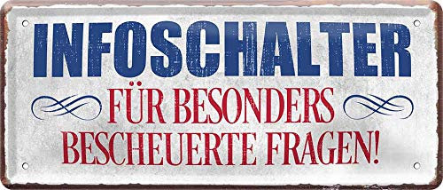 schilderkreis24 - Blechschild Lustiger Spruch “Infoschalter für besonders bescheuerte Fragen!“ Deko Schild Metallschild Geschenkidee Tür Humor Witziges Geschenk Geburtstag Weihnachten 28x12 cm