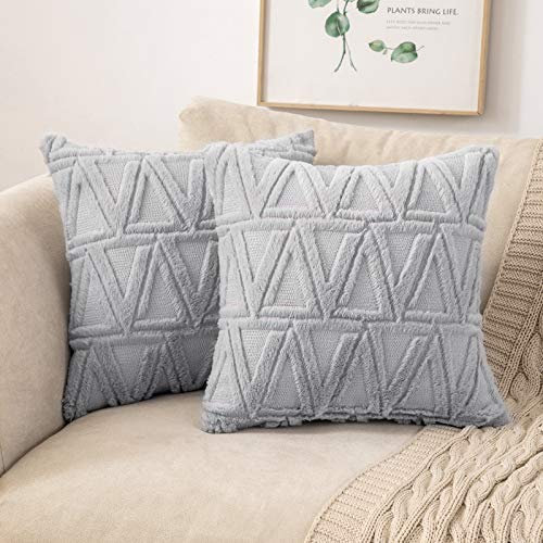 MIULEE 2er Set Wolle Kissenbezüge Dekokissen Polyster Sofakissen Dreieck Weich Couchkissen Kissenbezug Zierkissenbezug mit Verstecktem Reißverschluss für Wohnzimmer Schlafzimmer Hellgrau 50x50cm