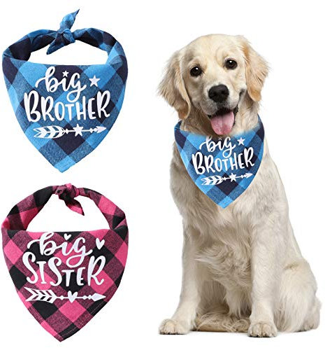 HACRAHO Kariertes Halstuch für Hunde, 2 PCS Triangle Lätzchen Schal Schwangerschaftsankündigung Dog Bandana für kleine mittelgroße Hunde