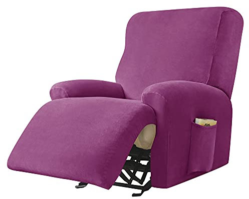 Highdi Stretchhusse für Relaxsessel Komplett Sesselschoner, Stretch Relaxsessel Bezüge 1 Stück - Einfarbig Samt Elastisch Sesselbezug für Fernsehsessel Liege Sessel (Violett)