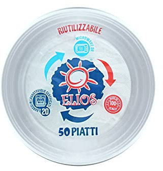 VIRSUS Piatti Piani Riutilizzabili rigidi Bianchi stoviglia riutilizzabile Diametro 21CM lavabili 20 cicli in lavastoviglie, Adatti per il microonde, Varie Quantità (50)