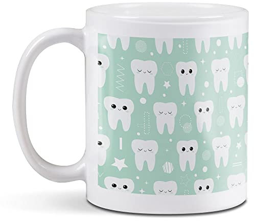 1 x 11oz (284ml) White Ceramic Mug Cup - Teeth Pattern Dentist Dental Nurse Design for Coffee Tea Drinks Kitchen Birthday Office Fun #14414