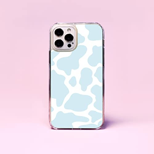 Pastel Cow Spots Animal Print Pattern Plastic Phone Case/Cover Compatible with iPhone 13 Pro Max Blue