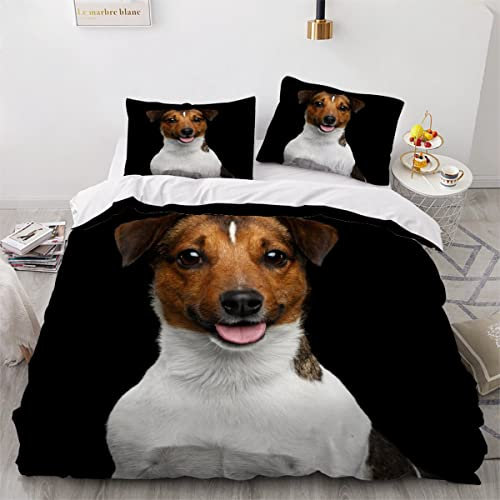 LAOVE Jack-Russel-Terrier-Hund Bettwäsche 200x200 Bettwäsche Set Jugendliche Atmungsaktiv Mikrofaser Weiche -1 Bettbezug Mit Reißverschluss + 2 Kissenbezügen 80x80cm