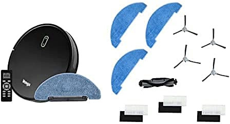 Venga! Aspirapolvere Robot Lavapavimenti, RVC 3000, Nero - con Kit di Ricambi (4 Spazzole Laterali, 1 Spazzola a Rullo, 3 Panni, 3 Set Filtri)