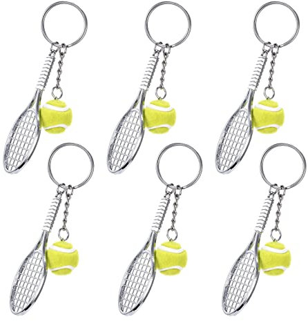 EQLEF Schlüsselanhänger Metall Tennis Schläger Schlüsselring Keychain Tennisball (6 Pcs)