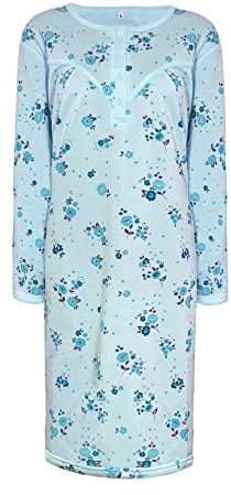 i-Smalls Chemise de nuit en polaire thermique super douce à manches longues pour femme Motif floral, bleu, L