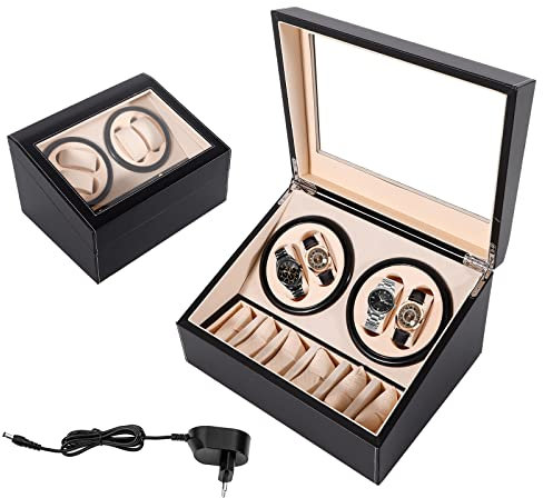 Lightakai Automatische Uhrenbeweger Box, 4+6 Automatik Uhrenbeweger Uhrenbox Leise Uhrendreher Automatikuhren Watch Winder Box mit Klare Fenster und Kissen für Automatikuhren, Armbanduhr (Schwarz)