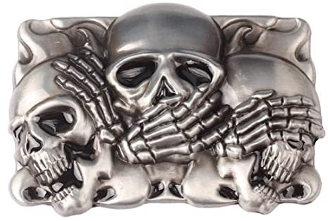 Longcreek Gürtelschnalle Totenkopf für Männer Gürtelschnalle Rechteck Skelett Totenkopf Punk Gürtelschnalle Gothic Totenkopf Gürtelschnalle Western Cowboy Gürtelschnalle, Nein, NO