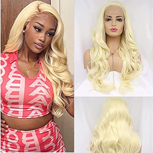 Xiweiya Wigs Blonde Lace Front Wig Long Body Wave 613# Golden Yellow Wig Synthetic Heat Resistant Fiber Middle Parting for Women Cosplay Makeup Party 24 Inches