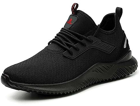 lovsefty Safety Trainers Mens Womens Lightweight Steel Toe Cap Trainers Breathable Comfortable Safety Shoes Puncture Proof Work Sneakers (Black,3.5 UK)