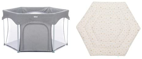 Fillikid Laufgitter 6 eckig & Laufstalleinlage | Laufgitter XXL zusammenklappbar | Laufstall Baby Kinderbett ab Geburt | faltbar mit Transporttasche und Laufgittereinlage