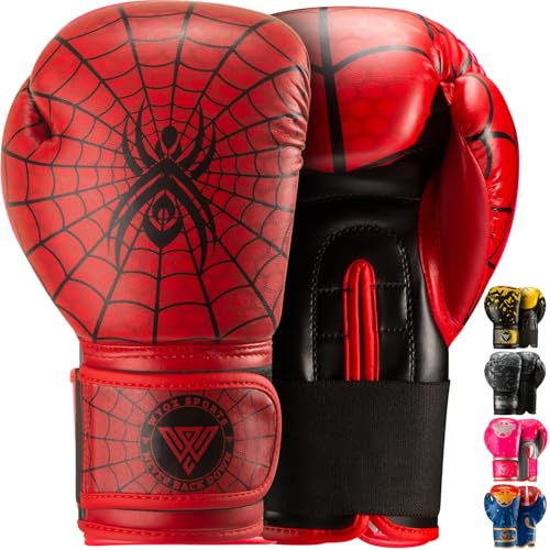 WYOX Boxing Gloves for Kids 4oz 6oz 8oz – Youth Punching Gloves for Boys & Girls with Thumb Lock, EVA Padding & Wrist Support for Heavy Bag, Sparring, Kickboxing, Muay Thai (Kids Spider, 6 oz)