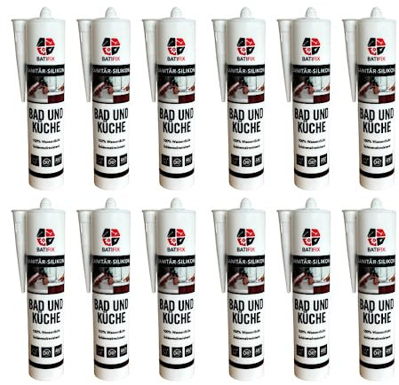 12x Sanitär Silikon Universal | weiß | 280 ml schimmelresistent UV- und witterungsbeständiger Qualitäts-Dichtstoff | Sanitärsilicon Dusche und Bad (12, weiss)