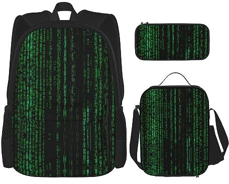 StOlmx 3-teiliges Set für Reisen, Wandern, leicht, verstellbar, isolierte Lunchtasche und Federmäppchen, handgezeichneter Blumendruck, Hacker Ära, Einheitsgröße