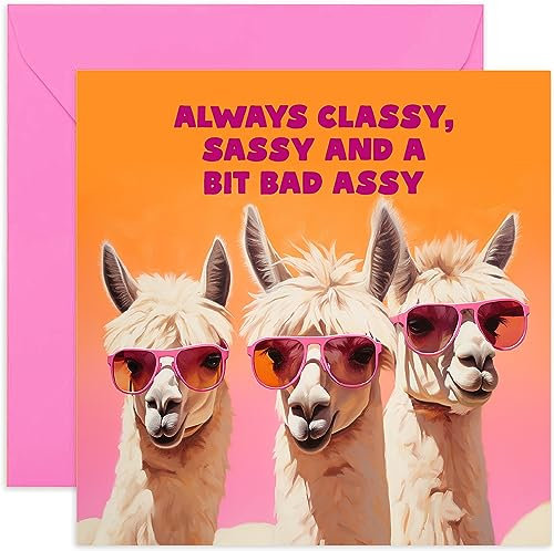 Old English Co. Lustige Geburtstagskarte für Sie – Always Classy Sassy and Bad Assy Lama-Geburtstagskarte für Frauen – Geburtstagskarte für weibliche Freundin – lustige Alpaka-Geburtstagskarte für