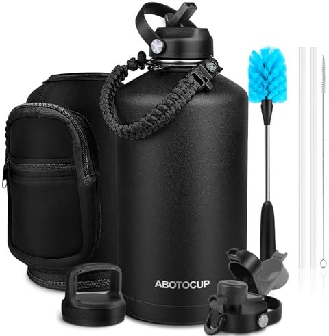 ABOTOCUP Gallon Water Bottle Insulated Keep Cold24H & Hot12H, Large 1 Water Bottle Gallon with Straw Lids&Paracord Handle, 128oz Water Bottle Double Wall Leak-proof BPA Free with Powder Coated