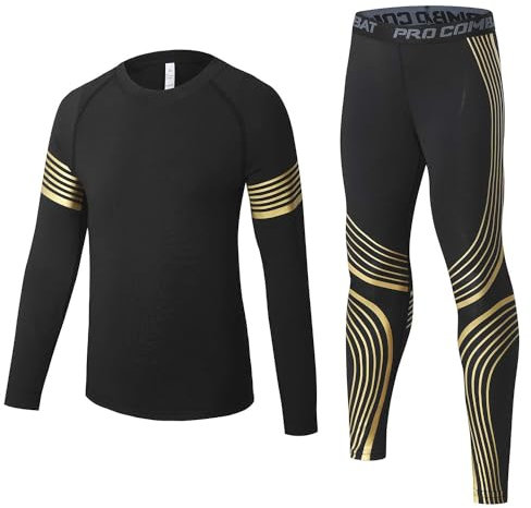 Echinodon Sportunterwäsche Kinder Fußball Jungen Mädchen Schnelltrockend Funktionsunterwäsche Kompressionsunterwäsche Set für Fitness Running Fußballtraining Basketball Radsport A-Golden 24