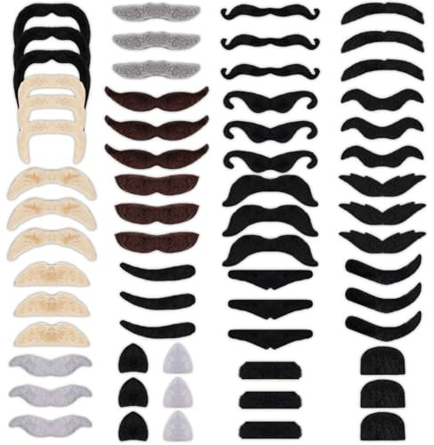 60 Stück Schnurrbart zum Ankleben 20 Stile Schnurrbart Selbstklebende Künstliche Bärte Lebendige Bart Aufkleber Weihnachten Halloween Realistische Bärte für Erwachsene Männer Frauen