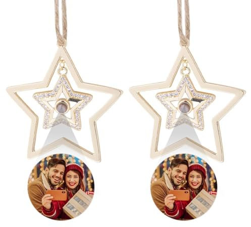 Benutzerdefinierte Foto Ornament für Auto Baum, Personalisierte Sterne Foto Ornamente, Hängende Sterne Projektion Hängender Anhänger mit Bild Innen Langstreckengeschenk für Freunde Familie