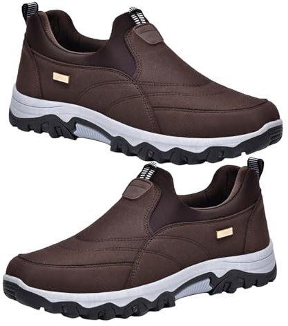 AZMAHT Zapatillas Hombre Invierno Plus Velvet Zapatos Hombre sin Cordones Zapatillas Hombre sin Cordones Deportivas Hombre Mocasines Zapatos ortopédicos Hombre,Marrón,42/260mm
