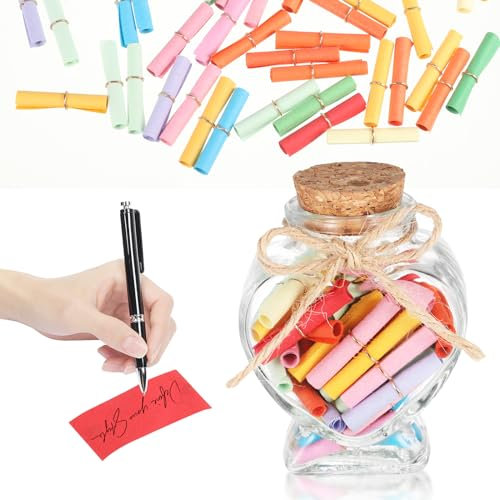 YUWJOOWEE Glas Wunschflaschen, Mini Glasflaschen mit Korkdeckel Mini Glas Wunschflaschen Mini Glasflaschen Jahrestag Geschenk für Ihn und Sie Wird Paar Geschenke mit 50 Blatt Wunschpapier (Herzform)