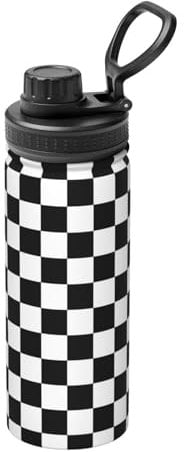 Black and White Checkered 18oz Sports Insulated Kettle - Vacuum Cup for Hot/Cold Beverages - Stainless Steel Thermos for Travel