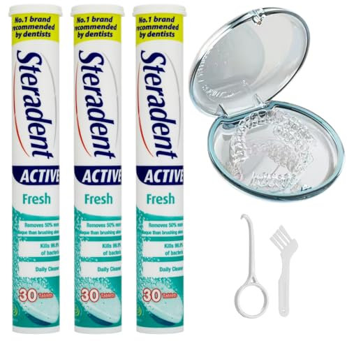Denture Cleaning Tablets | Active Fresh 90 Day Set | Denture Case and Tools | 90 Tablets | Retainer Box Ideal for retainers,mouthguard,dentures,invisalign.