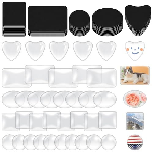 Glarks 72pcs Fridge Magnets Craft Set Round/Oval/Square/Heart/Rectangle Shape Ferrite Ceramic Magnets with Adhesive Backing and Transparent Glass Cabochons for Fridge Office Locker Whiteboard Making