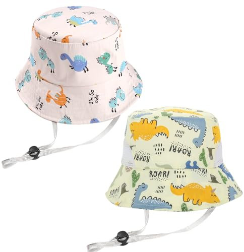 BSITSSS 2PCS Gorro Bebe Verano Sombrero de Sol para Bebé Gorra Pescador UV Protección de Sol con Correa Ajustable para la Barbilla y ala Ancha (50cm, 53cm)
