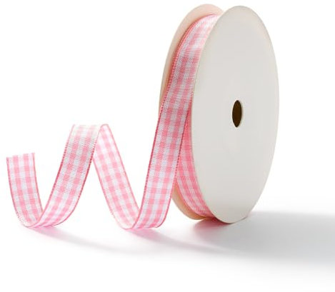 MORSUNBELA Geschenkband Karoband, Schleifenband Geschenkverpackung Kariertes Band Dekoband, für DIY Bastelkuchen Strauß Dekoration Weihnachtsfeier (Rosa)