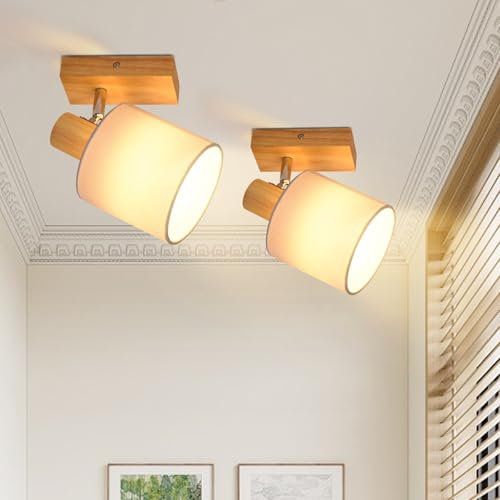 Lichtmaler Deckenlampe 1 Flammig Holz Flurlampe - Deckenleuchte Deckenstrahler E14 MAX 40W Deckenspots Strahler Vintage Schwenkbar 350° Flur Schlafzimmer Ohne Leuchtmittel, 2 Stück
