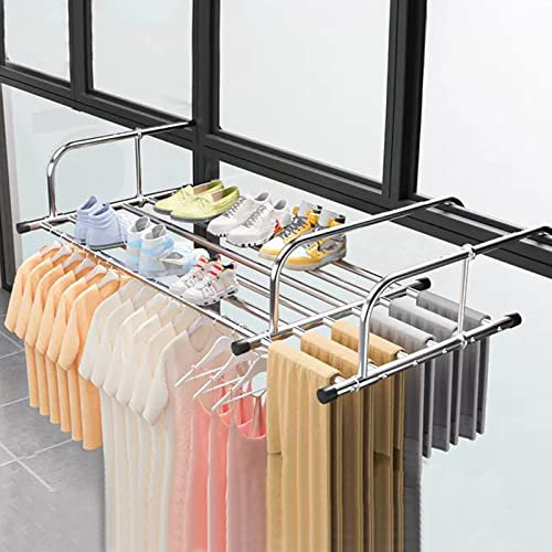 CDZYMY Tendedero de Ropa para Interior tendedero para balcón Zapatero Plegable Multifuncional de Acero Inoxidable tendedero para Ropa con radiador tendedero Extensible para Ropa Zapatos Plantas en
