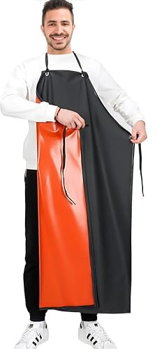 LURNODY Gummischürze, Metzgerschürze für Herren Damen, Wasserdicht ölresistenz Arbeitsschürze, Fleischerschürze Verstellbare Küchenschürze für Koch, Metzger, Friseur, Geschirrspülen, Küche