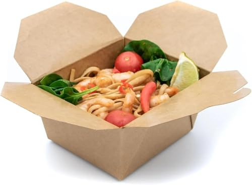 M7 Packaging Food Takeaway Boxes Disposable Kraft Boxes 50 Pack Rectangular Recyclable Bulk Meal Fast Food Box To Go Lunch Leftover (150 x 120 x 65mm, 200 Pack)