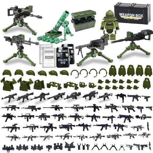 Felicify Waffen Spielzeug Set, 135 Stück Soldaten WW2 Waffen Set, Militär Spielzeug Set, Militär Waffen Set, Militär Figuren, Soldaten Figuren, Baustein Spielzeug für Kinder