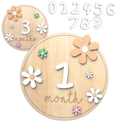FEQDWOX Tarjetas de Hitos de Madera para Bebé, Nacimiento, Mensuales, Fotográficas, Perfectas Props Fotográficas para Capturar el Crecimiento del Bebé, Madres Embarazadas, de Bautizo para, cumple mes