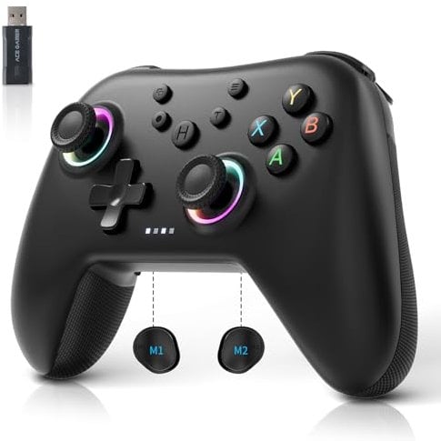 AceGamer Aurora 2.4G Wireless Bluetooth Controller für Windows PC/Switch/Stem/iOS/Android,PC Gamepad Joystick mit Hall-Effekt Joystick, programmierbare Rücktaste, Linear Resonant Actuator (Schwarz)