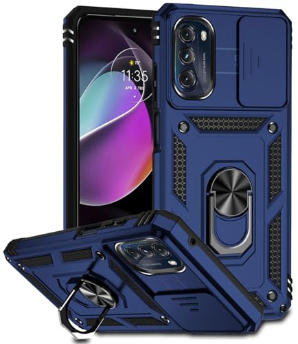 Tothedu Case for Moto G 5G 2022 Case, Motorola G 5G 2022 XT2213 Case with Slide Camera Cover, Built-in 360° Rotate Ring Kickstand Magnetic Shockproof Phone Cover for Motorola Moto G 5G 2022 Blue
