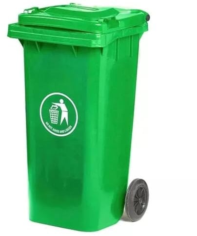 DUAS Outdoor Wheelie Bin Trash Can Large 100L & 120L EN840 Certified Rubbish Waste Dustbin with Lid, Rubber Wheels, and Steel Axle – Durable for Home Workplace and Commercial Use (Green, 100L)