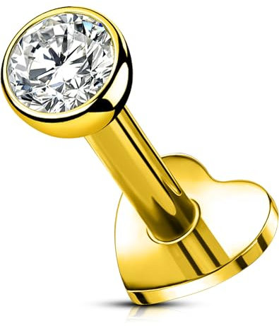 OUFER Body Piercing Lippenpiercing 16G Helix Piercing Studs Titanium Labret Lip Piercings Jewellery Gold Flat Back Earrings Internally 5/6/8/10/12mm Cartilage Tragus Conch Bars