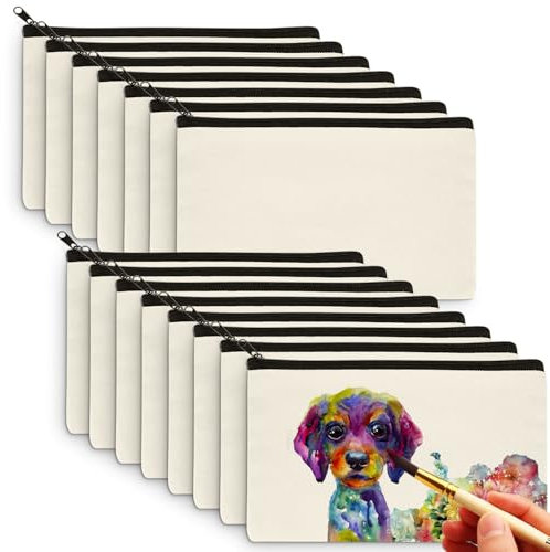 Aibeli DIY Blanko Stoffbeutel Klein, Tasche Klein, Kosmetiktasche mit Reißverschluss, Stoffbeutel zum Bemalen, Mäppchen, Federmäppchen, Stofftasche zum Bemalen