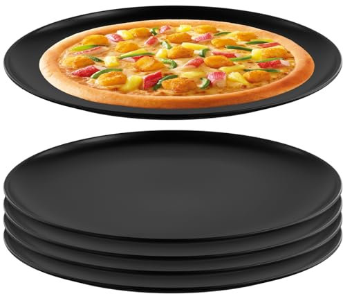 MUNGHOK 5 Stück 30 cm Pizzablech Edelstahl Rund, Schwarz Pizzaform Rund Pizza Backform, Antihaftbeschichtet Pizza Backblech für Backen und Servieren, Leicht zu Reinigen