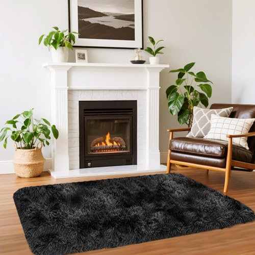 OuTanTe Hochflor Teppich Läufer 80x150cm, Tie-dye Shaggy Flauschig Teppich Wohnzimmer rutschfest für Flur Schlafzimmer Kinderzimmer, Modern Wohnzimmerteppich Bettvorleger High-Pile Carpet, DunkelGrau