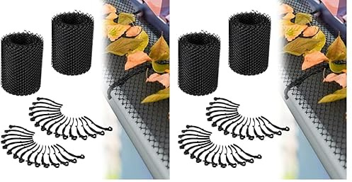 Relaxdays Dachrinnen Laubschutz, 2er Set, je 6 m x 15 cm, Kunststoff Laubfang, 12 m Laubschutzgitter Regenrinne, schwarz (Packung mit 2)