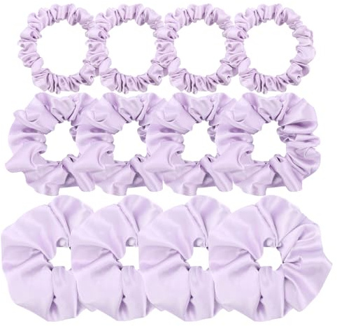 Confezione da 12 elastici per capelli in raso di seta di alta qualità, per tutti i tipi di capelli, per donne e ragazze, elastici per coda di cavallo, accessori per capelli (3 misure assortite, lilla)