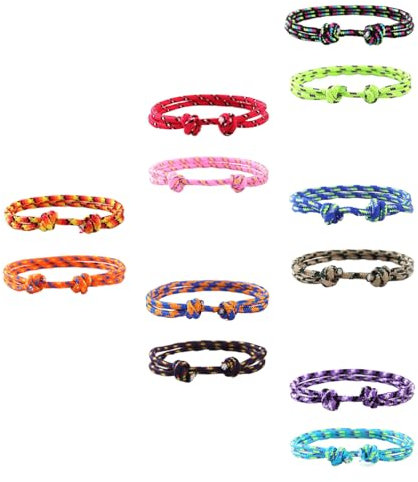 12 Pièces Bracelet de Surfeur Nautique Tressé Bracelets Coloré Corde Bracelet Réglable pour Homme Femme Garçons Enfant