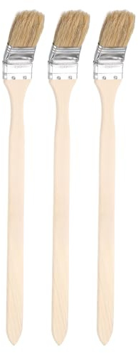 HARFINGTON 3pcs Bent Radiator Paint Brush 1.5 Width Curved Wall Paint Soft Bristle Brushes with Long Wood Handle for DIY Paint Flat Art Furniture Cabinet Fences Deck Wall Trim, Brown